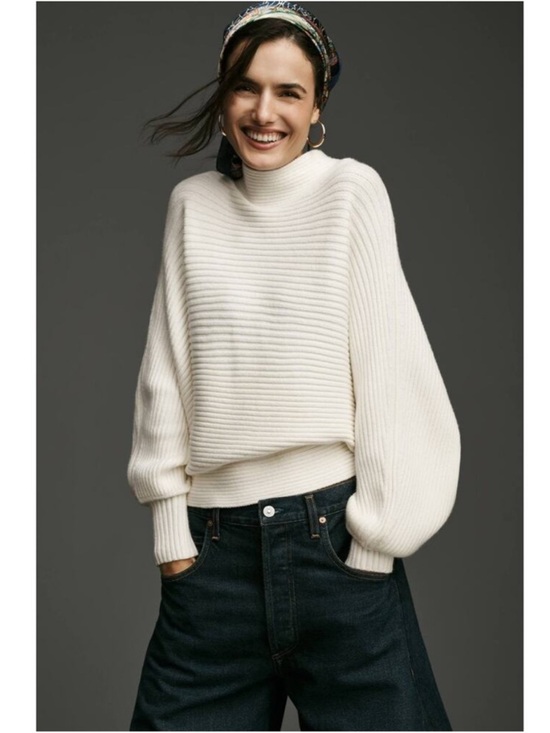 Anthropologie Sweaters - Anthropologie Kendall Mock-Neck Sweater Ivory White Ribbed Size Small